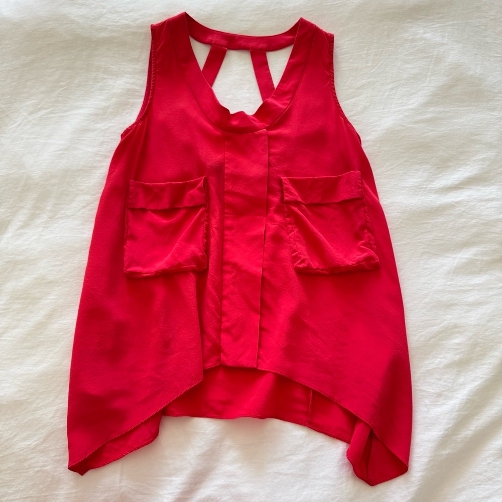 BCBGMaxAzria Tiiu Red Berry Silk Top